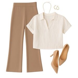 Ming Wang Pull-On Straight Leg Knit Pants Women’s Size M Neutral Beige Classic